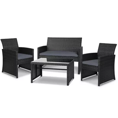 Gardeon 4 PCS Outdoor Sofa Set Rattan Chair Table Setting Garden Furniture Black • $249.95