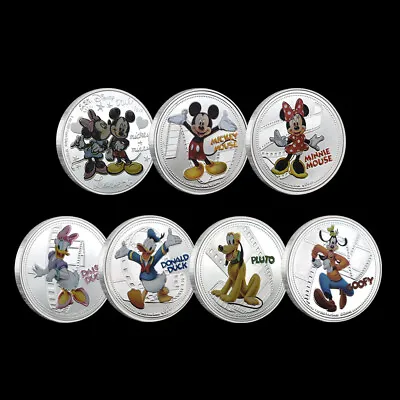 $36.18 • Buy 7pcs Mickey And Minnie Donald Duck Silver Coins Elizabeth II Medal In Capsule