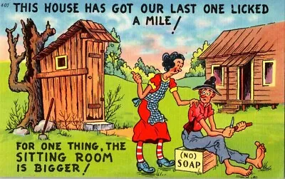 Vintage Funny Humor Redneck Hillbilly Bigger Bathroom Outhouse Postcard 1940's • $3.99