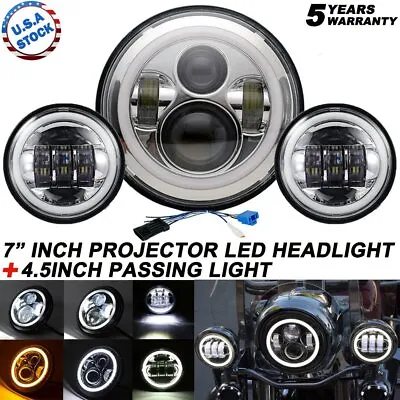 Chrome Halo 7  LED Headlight+ 4.5“ Passing Lights For Yamaha V-Star XVS 1100 950 • $59.99