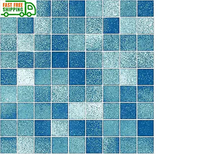 Peel And Stick Wallpaper Blue Mosaic Decorative Paper Waterproof 17.7In X 78In • $13.98