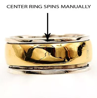Two Tone Meditation Spinner Band 925 Sterling Silver Ring Sz 7.5 K17-9 • $9.99