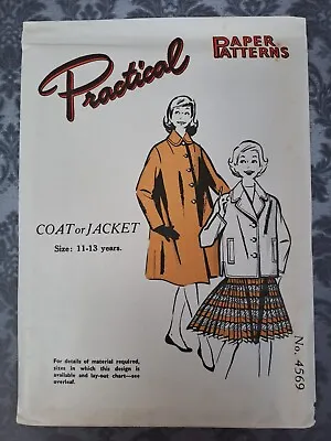 £9 • Buy 1950's Practical Paper Sewing Pattern Vintage Girls Coat  11 - 13 Yrs 