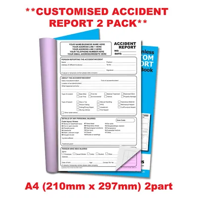 £29.79 • Buy **PERSONALISED** NCR Accident Report Duplicate Book A4 (210mm X 297mm) 2 PACK