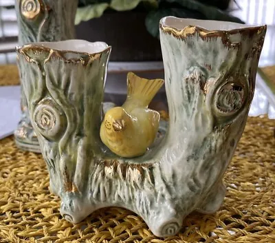Ucagco Yellow Bird On Tree Trunk Ceramic Double Vase Japan Vintage Nice Look • $15