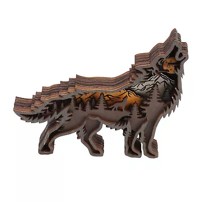 Wooden Wolf Statue Multilayer Hollowedout Wolf Figurine Softer Edges Fine • $18.83