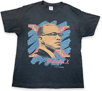 $125 • Buy Vintage 90s Malcom X Big Face Print T-Shirt Hip Hop Black History Rap USA L 92