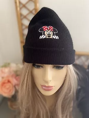 Minnie Mouse Hat Knit Beanie Disney Collection By Neff Black One Size Very Good • £28.95