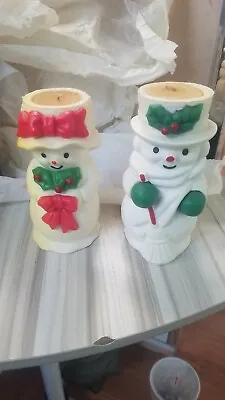 2 Vintage Avon Mr & Mrs Snowlight Bayberry Candles Christmas Snowman Decorations • $20