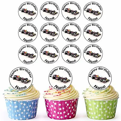 F1 Car 24 Personalised Pre-Cut Edible Birthday Cupcake Toppers • £3.99