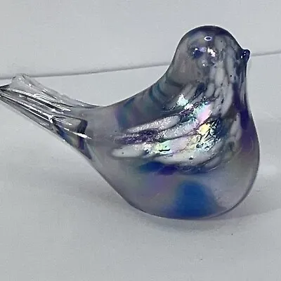 Murano Glass Bird Paperweight Fluorescent 3.75”Ax2.5”H Blue White Stunning Dove • $39.95