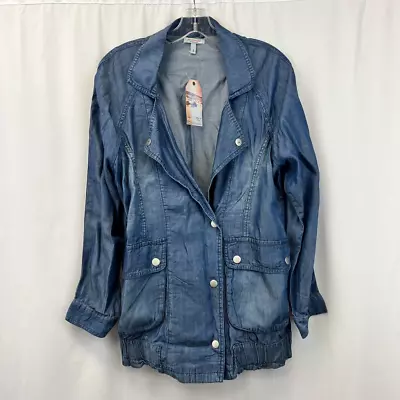 New Caro Womens New Denim Style Jean Jacket Blue Snap Pockets Collar S • $59.94