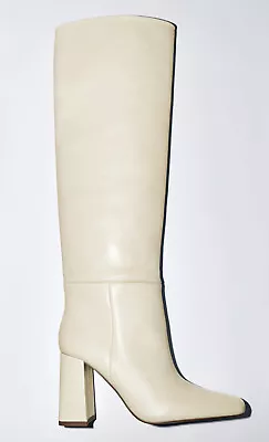 $123.20 • Buy Zara Leather Block Heel Knee-high Boots Ecru White New Fw23 All Sizes R.2002/010