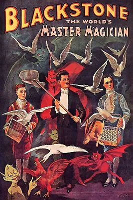 Magic Magician Blackstone Illision Dove Rabbit Devil Vint Poster Repro FREE S/H • $17.90