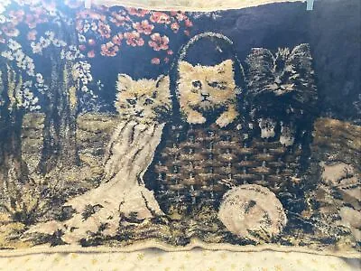 $35 • Buy Vintage 3 Cat Print Tapestry Wall Hanging Rug Silky Soft Basket