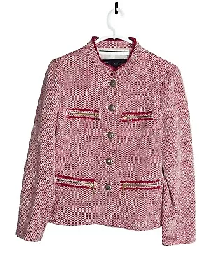 $21.15 • Buy Zara Womens Jacket Large Red Pink Tweed Jacket Zipper Buttons Pockets