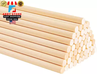 50PCS Dowel Rods Wood Sticks Wooden Dowel Rods 1/4X12  Precut Dowel For Crafting • $10.33