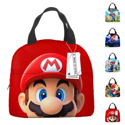 Boys Girls Kids Mario Insulated Lunch Box Bag Outing School Food Picnic Bags HOT • £13.29