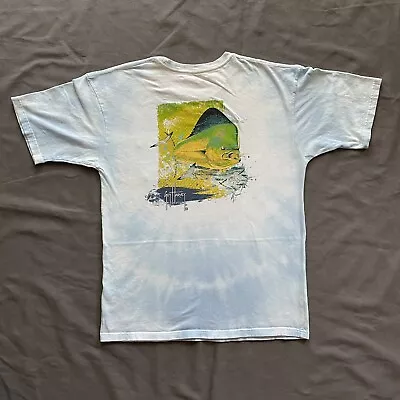 Guy Harvey Pocket T Shirt Mens Medium Blue Tie Dye Mahi Mahi Fish Fishing Casual • $13.50