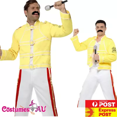 Mens Freddie Mercury Costume 1980s 80s Freddy Queen Fancy Dress Rock Star Rocker • $50.34