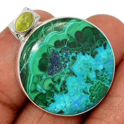 Natural Malachite In Chrysocolla - Congo & Peridot 925 Silver Pendant CP43420 • $17.99