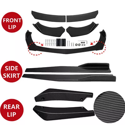 $44.26 • Buy Carbon Fiber Look Side Skirt + Rear Lip +Front Bumper Spoiler Body Kit Universal