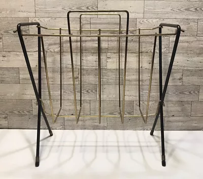 Vintage Metal Black & Gold Magazine Record Rack-Hollywood Regency • $21.99