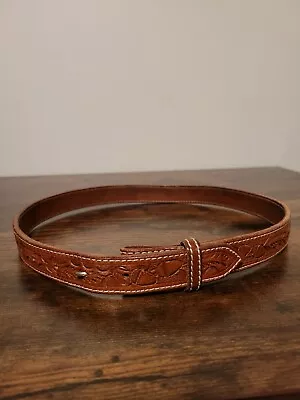 Vogt Silversmiths Leather Belt Hand Tooled Western Belt Oak Leaf - Size 28  • $20