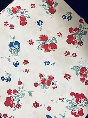 Vintage Fruits And Flowers Printed Tablecloth 44”x47”  1950’s • $39