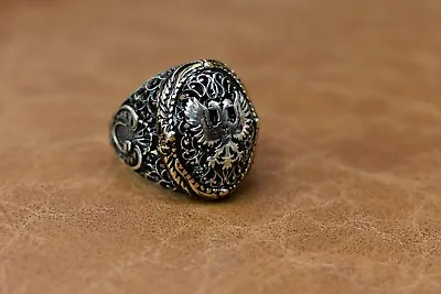 Handmade 925 Sterling Silver Men's Ring Double Eagle Pattern Size : 9 US MAN • $31.96