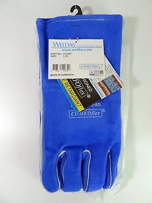 Weldas Welding Mig Gloves Leather Flame Retardant COMFOflex Blue Gauntlet Large • £9