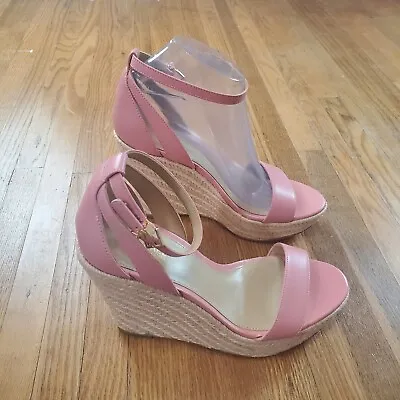 Michael Kors Kimberly Wedge Sandals Sz 8 Pink Espadrille Ankle Strap NEW NWOB • $83.41