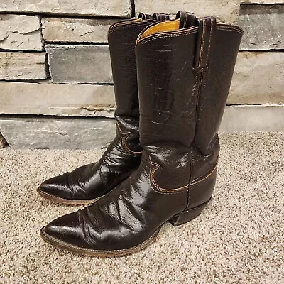 Vintage TONY LAMA Men`s 11.5 B Dk Brown LEATHER Western COWBOY BOOTS USA • $59.95