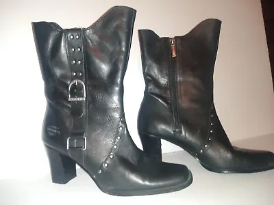 $69.99 • Buy Harley Davidson Johanna D83571 Black Leather High Heel Women Boots Size 8M 