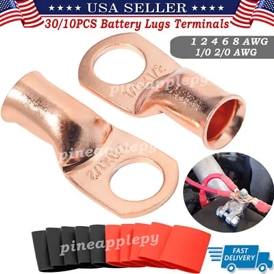 30/10PCS Battery Copper Lugs Wire Cable Ends Ring Terminal Connector With Tubing • $16.99