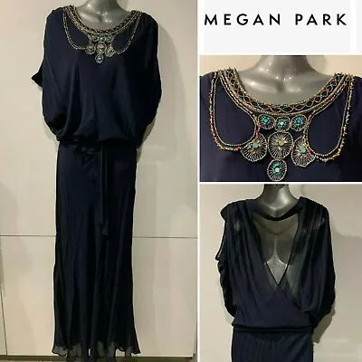 MEGAN PARK Was$499 Purple Chiffon Beaded Long Dress Lined SZ 1/US 4-6/AUST 8-10 • $49.50