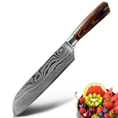 $20.73 • Buy 7 Inch Japanese Kitchen Knives Laser Damascus Pattern Chef Knife Sharp Santoku