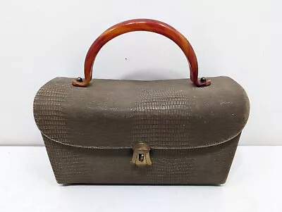 Vintage Womens Purse Handbag Plastic Lucite Handle Snake Skin Lizard Leather • $67.45