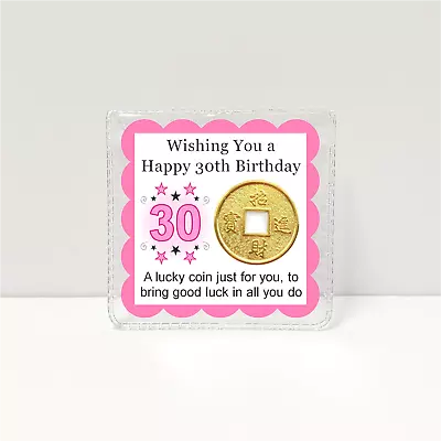 Birthday Lucky Coin Gift Card 21st 30th 40th 50th For Her Girls Women Age Pink • £3