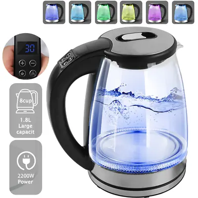 1.8L Electric Glass Kettle Cordless Fast Boil Swivel Base Colour Change Light UK • £19.69