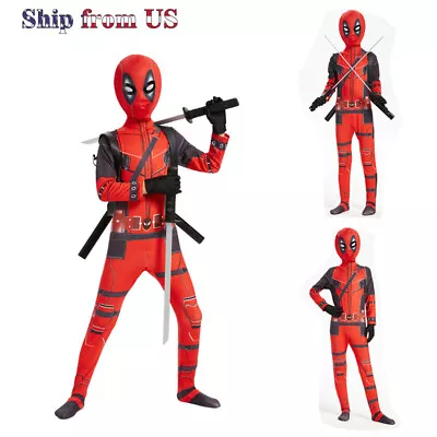 Deadpool Costume Bodysuit Jumpsuit Superhero Halloween Cosplay Party With Sword • $20.99