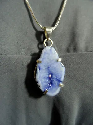 New Blue AGATE Crystal Charm Pendant & 22  NecklaceSet 925 Silver Diamond Boho • $34.09