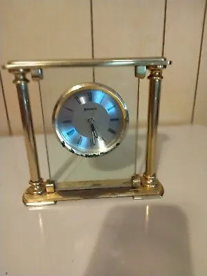 Vintage Benchmark Brass & Glass Quartz Desk Mantle Alarm Clock With Pillars • $12.31