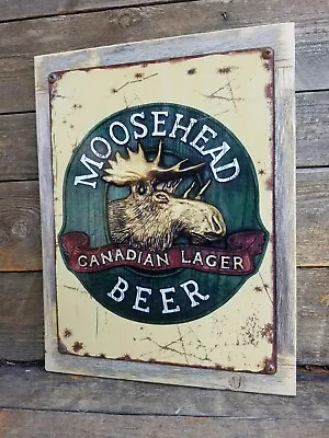 Moosehead Beer Vintage Ad Reproduction Metal Sign Reclaimed Wood Frame • $29.99