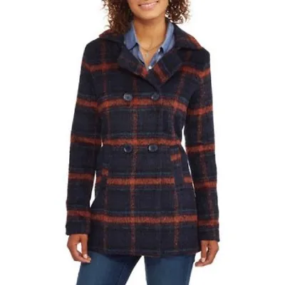 Maxwell Studio Women's Double-breasted A-Line Plaid Peacoat Size 12-14 Large • $56.55