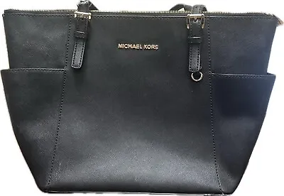 1 Michael Kors Black Handbag Purse Faux Leather Used Imp Straps *read Descript* • $29.99