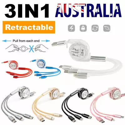 3 In 1 Retractable USB Charger Charging Cable Cord For I Phone USB TYPE C Micro • $6.36