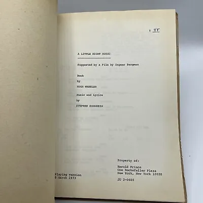 A LITTLE NIGHT MUSIC Original Script 1973 West End Broadway Musical TONY AWARD • $1250