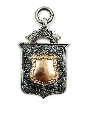 Antique Art Deco Silver Shield Fob Pendant Watch Fob With 9ct Rose Gold • £80