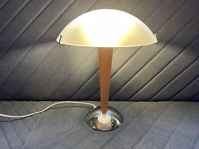 ONE Vintage Retro KVINTOL Wooden  Glass Chrome Art Deco Mushroom Desk Table Lamp • £55